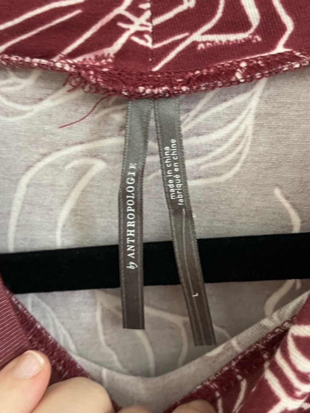 Anthropologie Burgundy Top with Cream Line Art - Picture 3 of 3